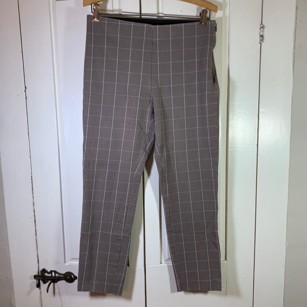 A New Day Brown Windowpane Plaid Skinny Ankle Pants Womens 8 High Rise Stretch